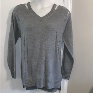 Grey and silver sparkle destructed sweater